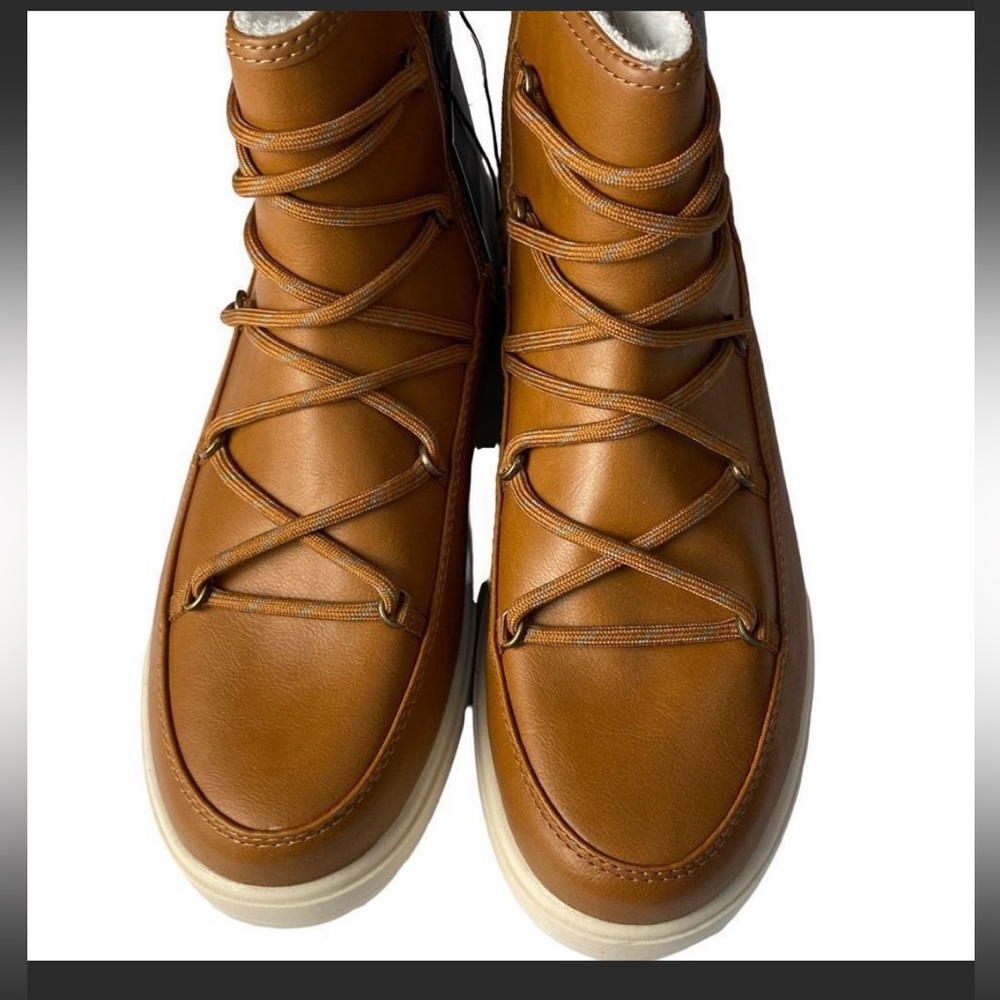 Lena Cognac Zip-up Boots Wedge Sole Sz 8.5